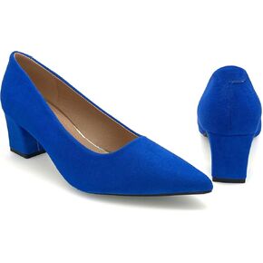 Womens Pointed Toe Pumps Shoes Block Heel Low Chunky Heels, Slip On Closed Toe Heeled Dressy Shoes for Work Dress Office Wedding Party