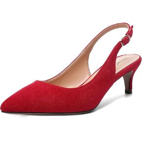 Womens Pointed Toe Sexy Suede Buckle Solid Slingback Wedding Kitten Low Heel Pumps Shoes 2 Inch