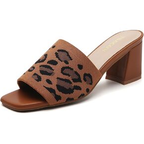 Tilocow Knit Heeled Sandals Chunky Low Block Heel Mules for Women Square Open Toe Heels Slip On Breathable Slides Sandal in Saudi Arabia