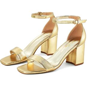 Elisabet Tang Chunky Low Heels Sandals, 2.36 inch Satin Ankle Strap Square Toe Block Heels Strappy Open Toe Thick Buckle Heeled Sandals Party Wedding Dress Daily Wear Shoes