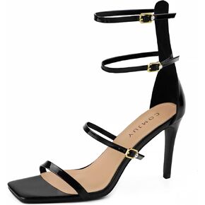 Heels for Women Heeled Sandals with Lace Up Strappy Ankle Strap Square Open Toe for Wedding Work Party Dress