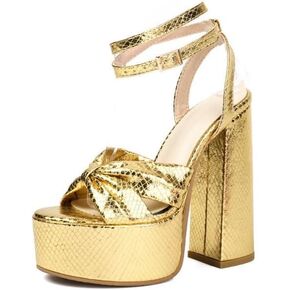 richealnini Rhinestone Block Heels Square Toe Platform Sandals with Buckles Strappy Heels