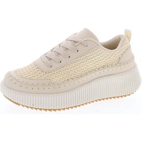 Women's Lace Up Platform Woven Sneakers Comfortable Fashion Sneaker Low Top Chunky Walking Shoes