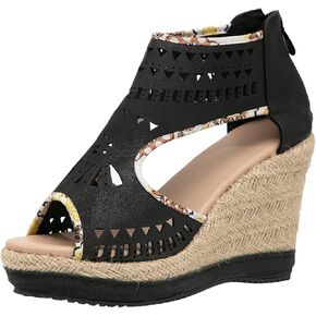 getmorebeauty Women's Hollow Boho Wedge Sandals Open Toe Back Zipper High Heel Platform Dress Shoes