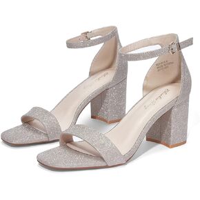 إليزابيت تانغ كعب أسود للنساء، 2.36 بوصة مفتوح عند أصابع القدم وشريط للكاحل وكعب مكتنز، صنادل فستان الحفلات، صنادل للعمل اليومي وحفلات الزفاف، صنادل بكعب ذهبي لامع مقاس 11 in Kuwait