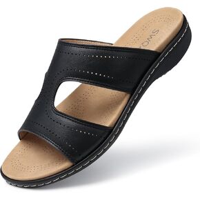 SWQZVT Flat Slides Sandals for Women: Comfortable Arch Support Sandal - Slip On Summer Walking Sandals