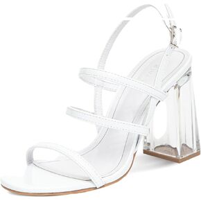 GATUXUS Women's Transparent Chunky Heel Sandals Slingback Strappy Open Toe Wedding Dress High Heel Shoes
