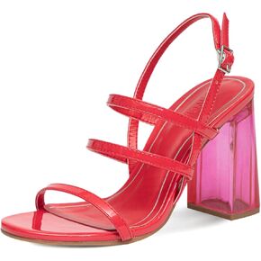 GATUXUS Women's Transparent Chunky Heel Sandals Slingback Strappy Open Toe Wedding Dress High Heel Shoes