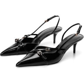 MICIFA Slingback هريرة الكعوب للنساء أشار تو الكعب الخنجر الانزلاق على مضخات مع الأشرطة الملتوية فستان العمل الصنادل ذات الكعب العالي in Kuwait