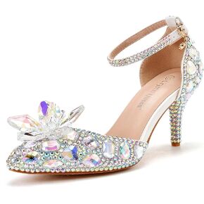 Women's Rhinestone Wedding Shoes Thin Heels Pointed Toe Stiletto Heels Party Pumps Sandals Crystal Dress Evening Heels Shoes