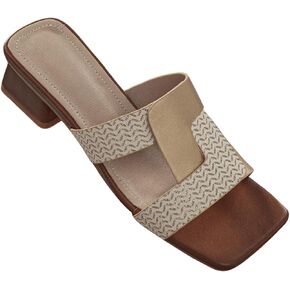 Verdusa Women's Colorblock Chunky Heeled Mule Sandals Square Toe Slides