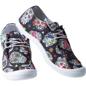 Women's Colorful Skull Print Canvas Shoes, Comfortable Slip On Flat Shoes, Casual Low Top Shoes