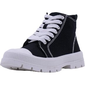 Women's Lace Up High Top Platform Black Canvas Sneaker, Classic Trendy Side Zipper Casual Walking Shoes