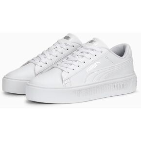 PUMA Women's Smash Platform V3 Sneaker, Puma White/Silver, 7 US
