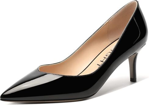 Womens Office Casual Pointed Toe Patent Solid Slip On Stiletto Mid Heel Pumps Shoes 2.5 Inch in Saudi Arabia