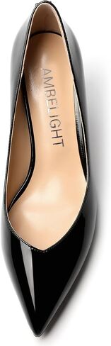 Womens Office Casual Pointed Toe Patent Solid Slip On Stiletto Mid Heel Pumps Shoes 2.5 Inch in Saudi Arabia