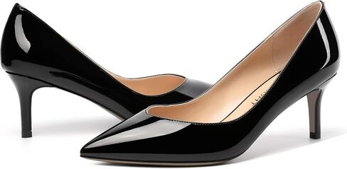 Womens Office Casual Pointed Toe Patent Solid Slip On Stiletto Mid Heel Pumps Shoes 2.5 Inch in Saudi Arabia