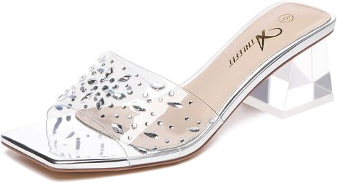 كعب فضي من Athlefit كعب منخفض مكتنز بعرض عريض للنساء 2 بوصة سهل الارتداء عند أصابع القدم المفتوحة صنادل بكعب صيفي أنيق Sandalias فستان زفاف بكعب عالٍ in Kuwait