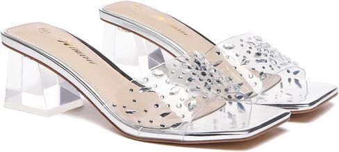 كعب فضي من Athlefit كعب منخفض مكتنز بعرض عريض للنساء 2 بوصة سهل الارتداء عند أصابع القدم المفتوحة صنادل بكعب صيفي أنيق Sandalias فستان زفاف بكعب عالٍ in Kuwait