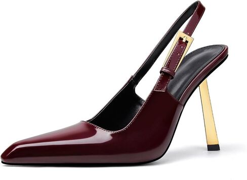 Slingback Pointed Closed Toe Stiletto Heels Sandal for Women,Women's Basic Classic Patent Leather Metal Buckle Pumps Backless Ankle Slip-on Buckle Strap Mid High Heels Banquet Dress Shoes in Saudi Arabia