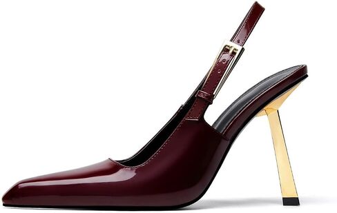 Slingback Pointed Closed Toe Stiletto Heels Sandal for Women,Women's Basic Classic Patent Leather Metal Buckle Pumps Backless Ankle Slip-on Buckle Strap Mid High Heels Banquet Dress Shoes in Saudi Arabia