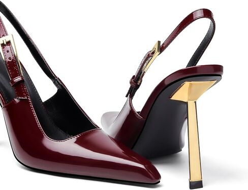 Slingback Pointed Closed Toe Stiletto Heels Sandal for Women,Women's Basic Classic Patent Leather Metal Buckle Pumps Backless Ankle Slip-on Buckle Strap Mid High Heels Banquet Dress Shoes in Saudi Arabia