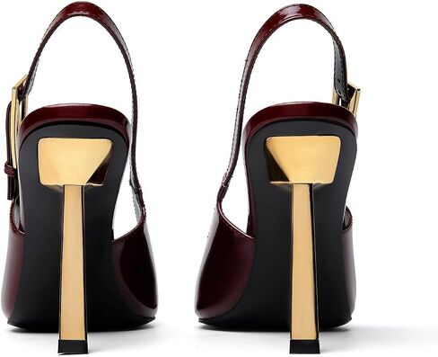 Slingback Pointed Closed Toe Stiletto Heels Sandal for Women,Women's Basic Classic Patent Leather Metal Buckle Pumps Backless Ankle Slip-on Buckle Strap Mid High Heels Banquet Dress Shoes in Saudi Arabia