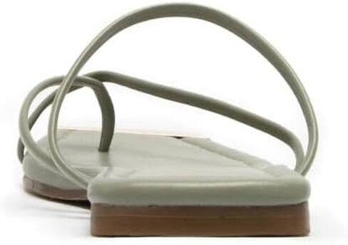 Qupid ASTER Sage and Gold SLIDE SANDALS SLIP ON FLAT SANDALS مفتوح من الأمام، أحذية صيفية غير رسمية بمقدمة مربعة in Kuwait