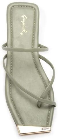 Qupid ASTER Sage and Gold SLIDE SANDALS SLIP ON FLAT SANDALS مفتوح من الأمام، أحذية صيفية غير رسمية بمقدمة مربعة in Kuwait