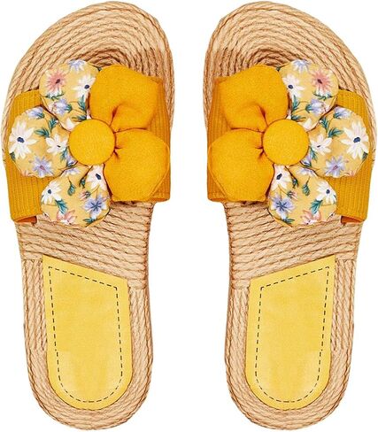 GORGLITTER Women's Flower Summer Flat Sandals Beach Linen Slippers Non-slip Casual Slides Sandals in Saudi Arabia