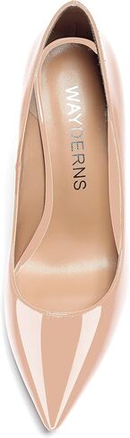 حذاء نسائي من WAYDERNS بكعب منخفض بيج 2 بوصة مكتنز وحاصل على براءة اختراع سهل الارتداء بمقدمة مدببة مقاس 8 - Tacones de Mujer Altos in Kuwait