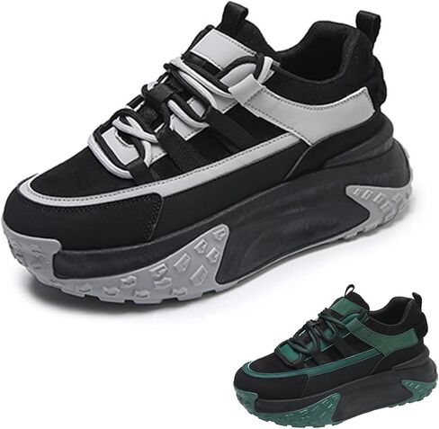 Women's Leather Platform Fashion Sneakers Comfortable Low Top Wedgel Heel Lace Up Dad Shoes Lug Sole Breathable Casual Running Shoes in Saudi Arabia