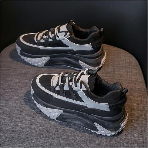 Women's Leather Platform Fashion Sneakers Comfortable Low Top Wedgel Heel Lace Up Dad Shoes Lug Sole Breathable Casual Running Shoes in Saudi Arabia