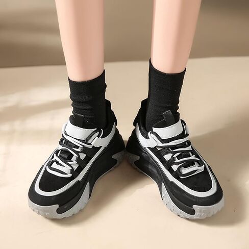 Women's Leather Platform Fashion Sneakers Comfortable Low Top Wedgel Heel Lace Up Dad Shoes Lug Sole Breathable Casual Running Shoes in Saudi Arabia