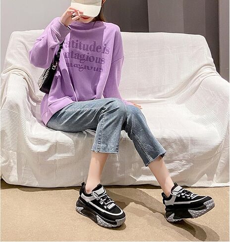 Women's Leather Platform Fashion Sneakers Comfortable Low Top Wedgel Heel Lace Up Dad Shoes Lug Sole Breathable Casual Running Shoes in Saudi Arabia