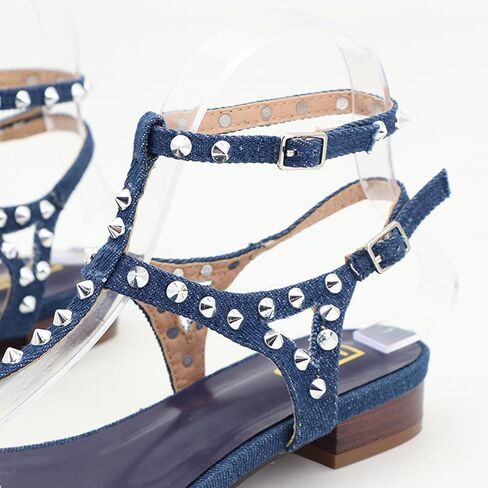 Women's Studded Denim With Ankle Strap Flip Flop Sandals Summer Comfortable Clip Toe Flats for Summer Beach Oceanside Holiday Outdoor in Saudi Arabia