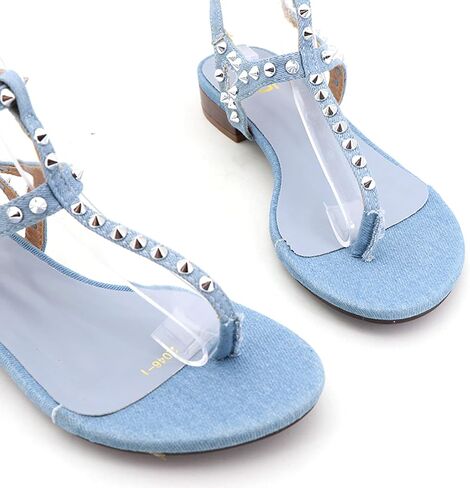 Women's Studded Denim With Ankle Strap Flip Flop Sandals Summer Comfortable Clip Toe Flats for Summer Beach Oceanside Holiday Outdoor in Saudi Arabia