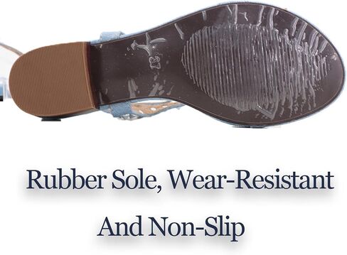 Women's Studded Denim With Ankle Strap Flip Flop Sandals Summer Comfortable Clip Toe Flats for Summer Beach Oceanside Holiday Outdoor in Saudi Arabia