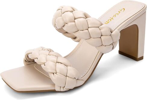 Greatonu Braided Sandals for Women Square Toe Block Heeled Sandals Two Strappy Mule Dress Shoes in Saudi Arabia