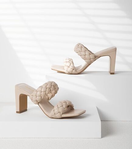 Greatonu Braided Sandals for Women Square Toe Block Heeled Sandals Two Strappy Mule Dress Shoes in Saudi Arabia