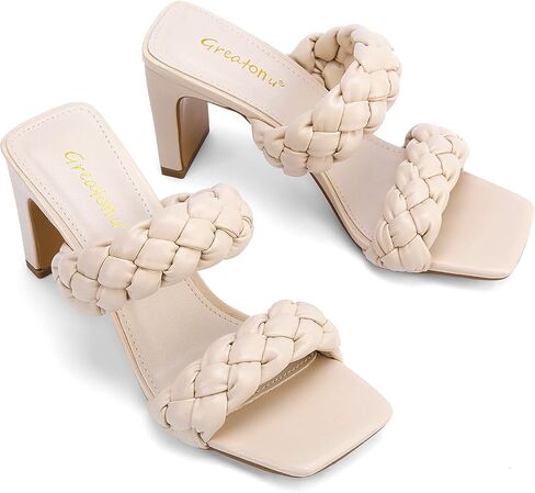 Greatonu Braided Sandals for Women Square Toe Block Heeled Sandals Two Strappy Mule Dress Shoes in Saudi Arabia