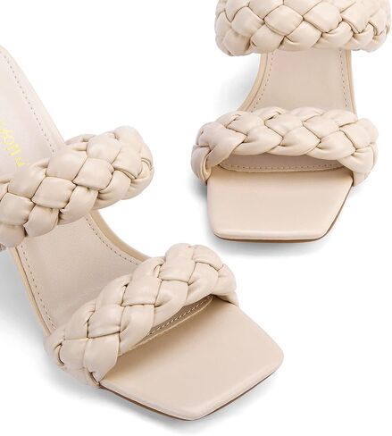 Greatonu Braided Sandals for Women Square Toe Block Heeled Sandals Two Strappy Mule Dress Shoes in Saudi Arabia