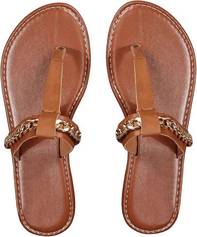 SweatyRocks Women's Pu Leather Chain Strap Flip Flop Thong Sandals Summer Flat Sandals in Saudi Arabia