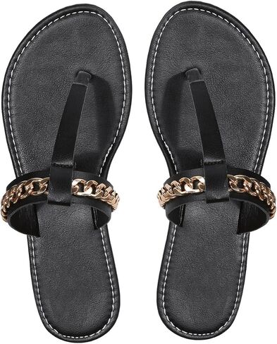 SweatyRocks Women's Pu Leather Chain Strap Flip Flop Thong Sandals Summer Flat Sandals in Saudi Arabia