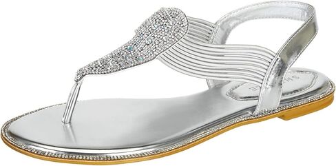 صنادل نسائية مسطحة من حجر الراين اللامع من SheSole، أحذية زفاف عروس الشاطئ باللون الفضي in Kuwait