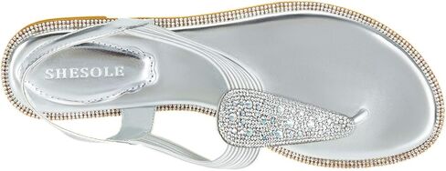 صنادل نسائية مسطحة من حجر الراين اللامع من SheSole، أحذية زفاف عروس الشاطئ باللون الفضي in Kuwait