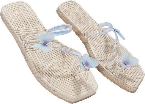 GORGLITTER Women's Butterfly Clear Flat Sandals Strappy Open Toe Transparent Summer Slides in Saudi Arabia