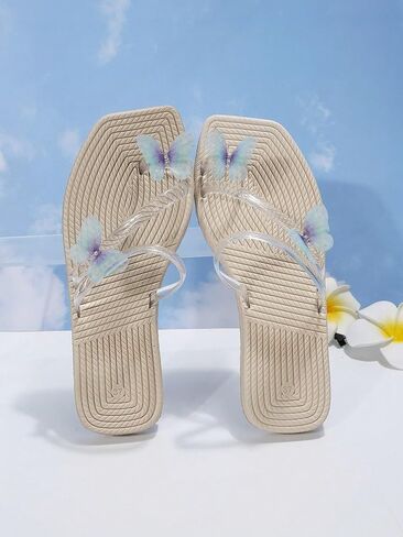 GORGLITTER Women's Butterfly Clear Flat Sandals Strappy Open Toe Transparent Summer Slides in Saudi Arabia