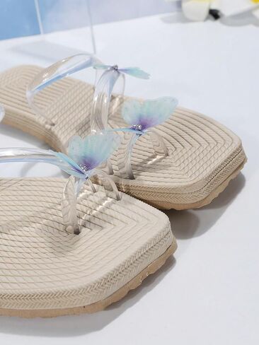 GORGLITTER Women's Butterfly Clear Flat Sandals Strappy Open Toe Transparent Summer Slides in Saudi Arabia