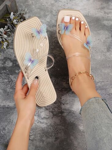 GORGLITTER Women's Butterfly Clear Flat Sandals Strappy Open Toe Transparent Summer Slides in Saudi Arabia